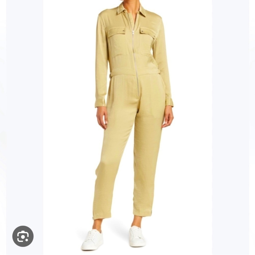 NWOT ATM Washed Satin Long-Sleeve Utility Jumpsuit Sage Green XL